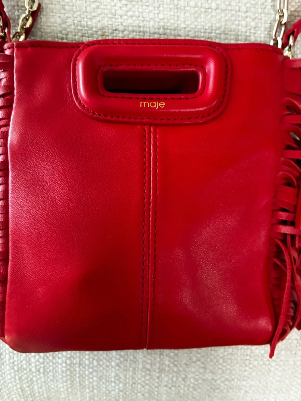 Maje NWOT Mini M Bag With Chain & Crossbody StrapIn Red Leather